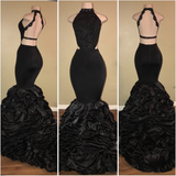 Black Sexy High-Neck Mermaid Prom Dresses Halter Evening Dresses BA7775