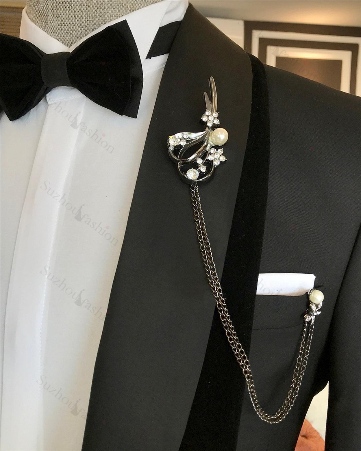 Black Shawl Lapel Three Piece Wedding Suit
