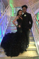 Black Sleeveless Sexy Deep-V-Neck Mermaid Prom Dress