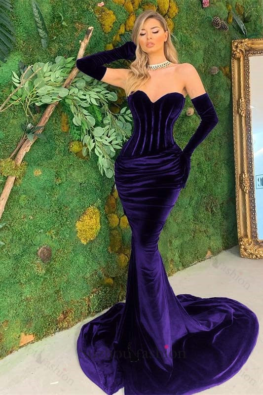 Black Sweetheart Mermaid Prom Dress Velvet Long Christmas Dress | Suzhoufashion suzhoufashion Black Sweetheart Mermaid Prom Dress Velvet Long Christmas Dress | Suzhoufashion suzhoufashion