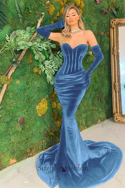 blue velvet sweetheart dress Velvet Bridesmaid Dresses Mermaid Sweetheart Corset Lisposa