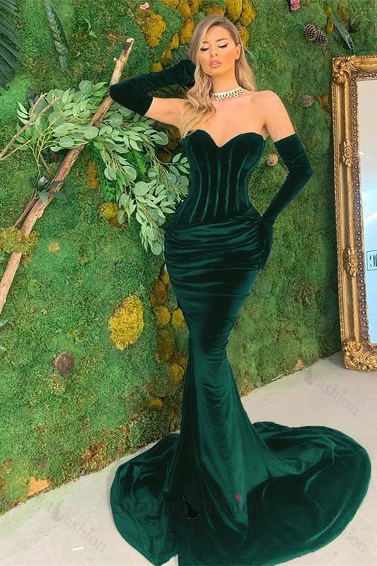 Black Sweetheart Mermaid Prom Dress Velvet Long With Gloves | Suzhoufashion Black Sweetheart Mermaid Prom Dress Velvet Long With Gloves | Suzhoufashion