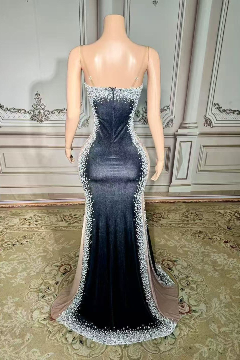 sachin and babi light blue dress A Line V Neck Tea Length Black Velvet Prom Dresses, Black Tea Length G main image 0