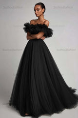 Dusty Sage Prom Dress Tulle A Line Long Formal Dress With Ruffles