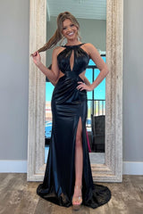 Suzhoufashion Stylish Fuchsia Metallic Mermaid Prom Dress With Slit And Open Back Formal Evening Gown