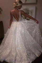 Bling Open Back Sleeveless Prom Dresses | A-Line Shiny Evening Gowns