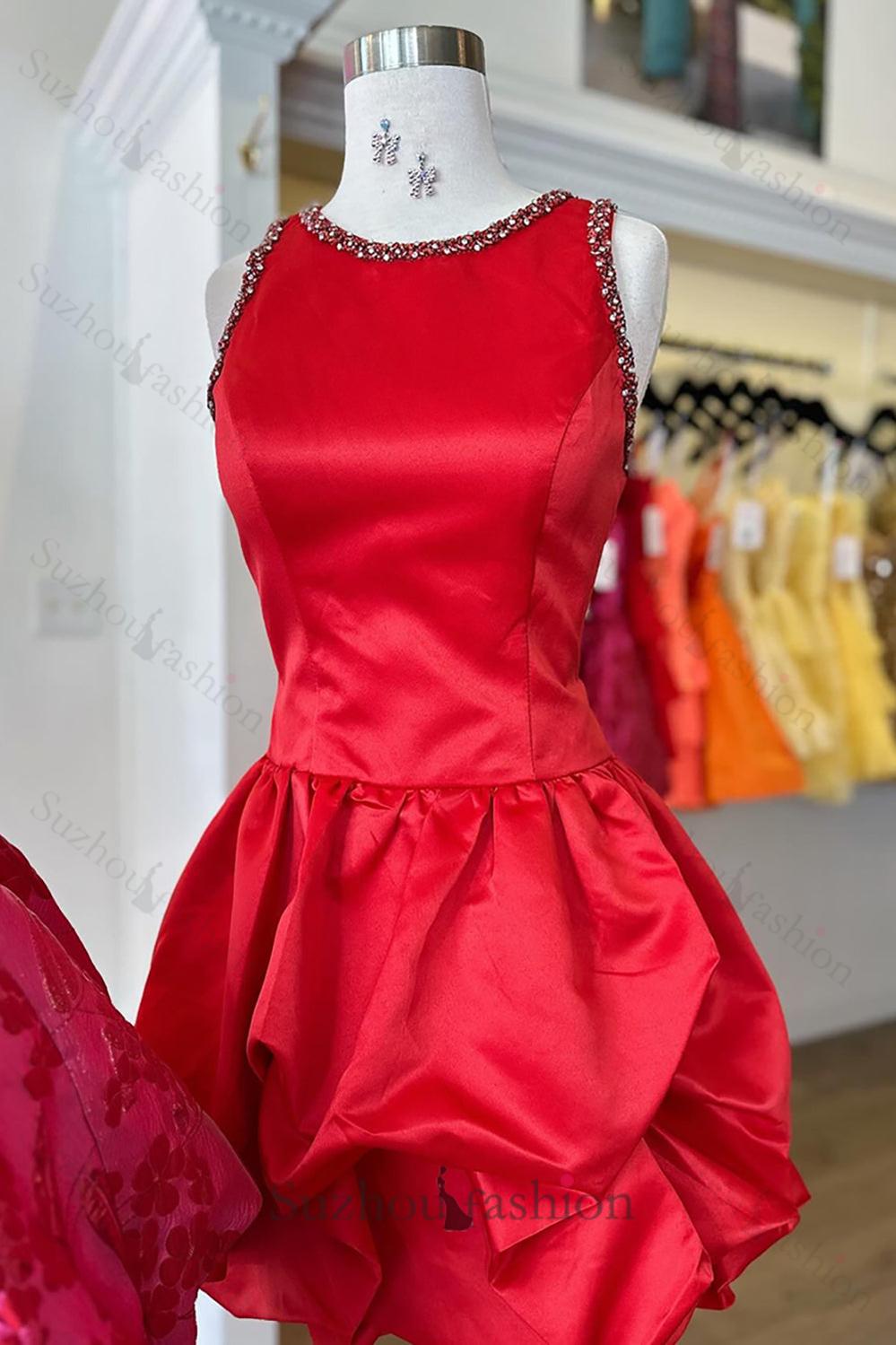 Blue A Line Homecoming Dresses Beaded Satin Short Cocktail Dresses