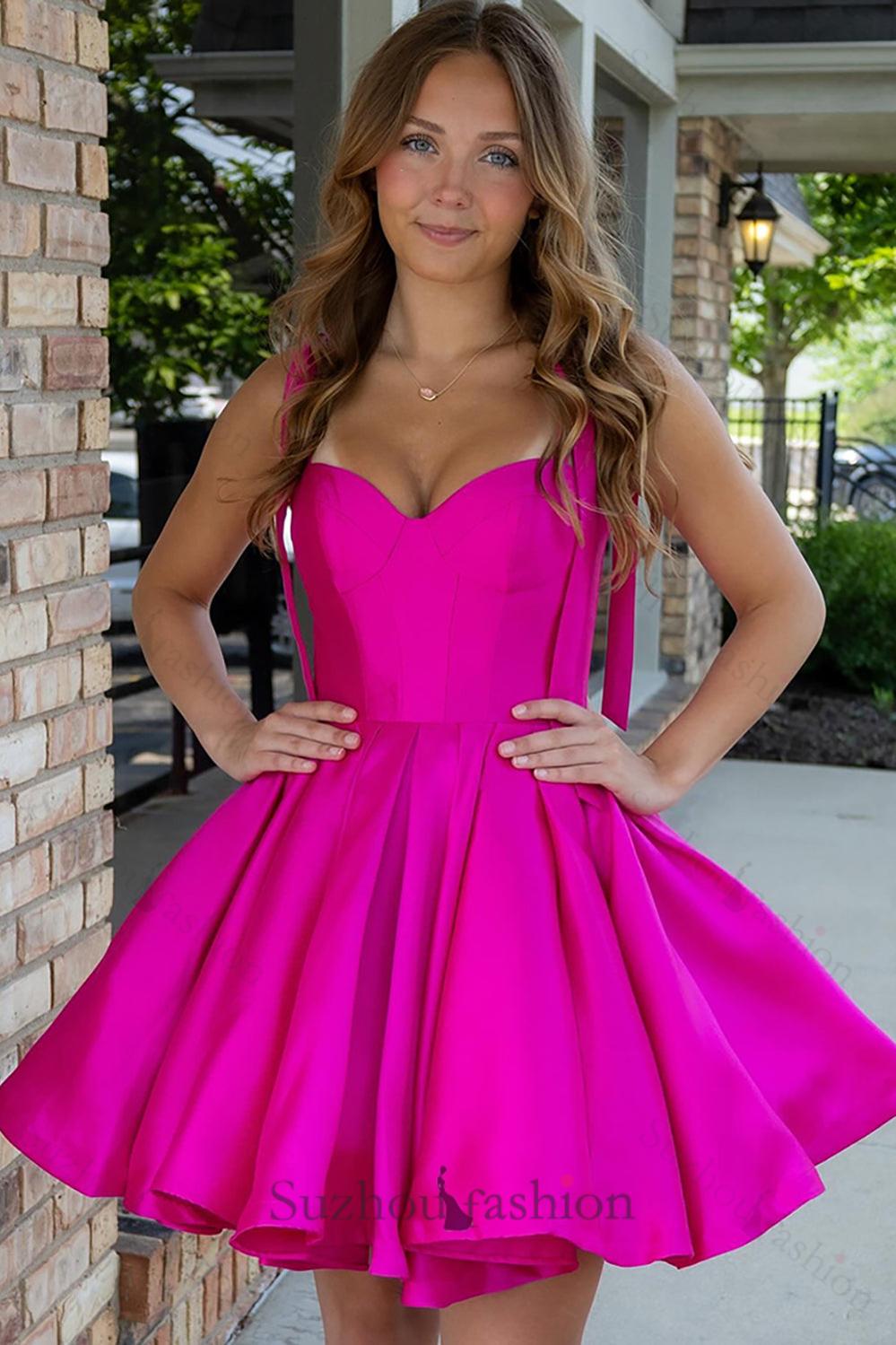 Blue A Line Homecoming Dresses Satin Short Corset Cocktail Dresses With Bows