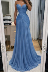 Blue Chiffon Mermaid Prom Dress with Ruched Sweetheart Bodice