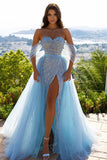 Blue Evening Dresses Long Glitter Homecoming Dresses