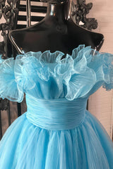 Blue Homecoming Dress A-Line Strapless Ruffled Short Prom Dress