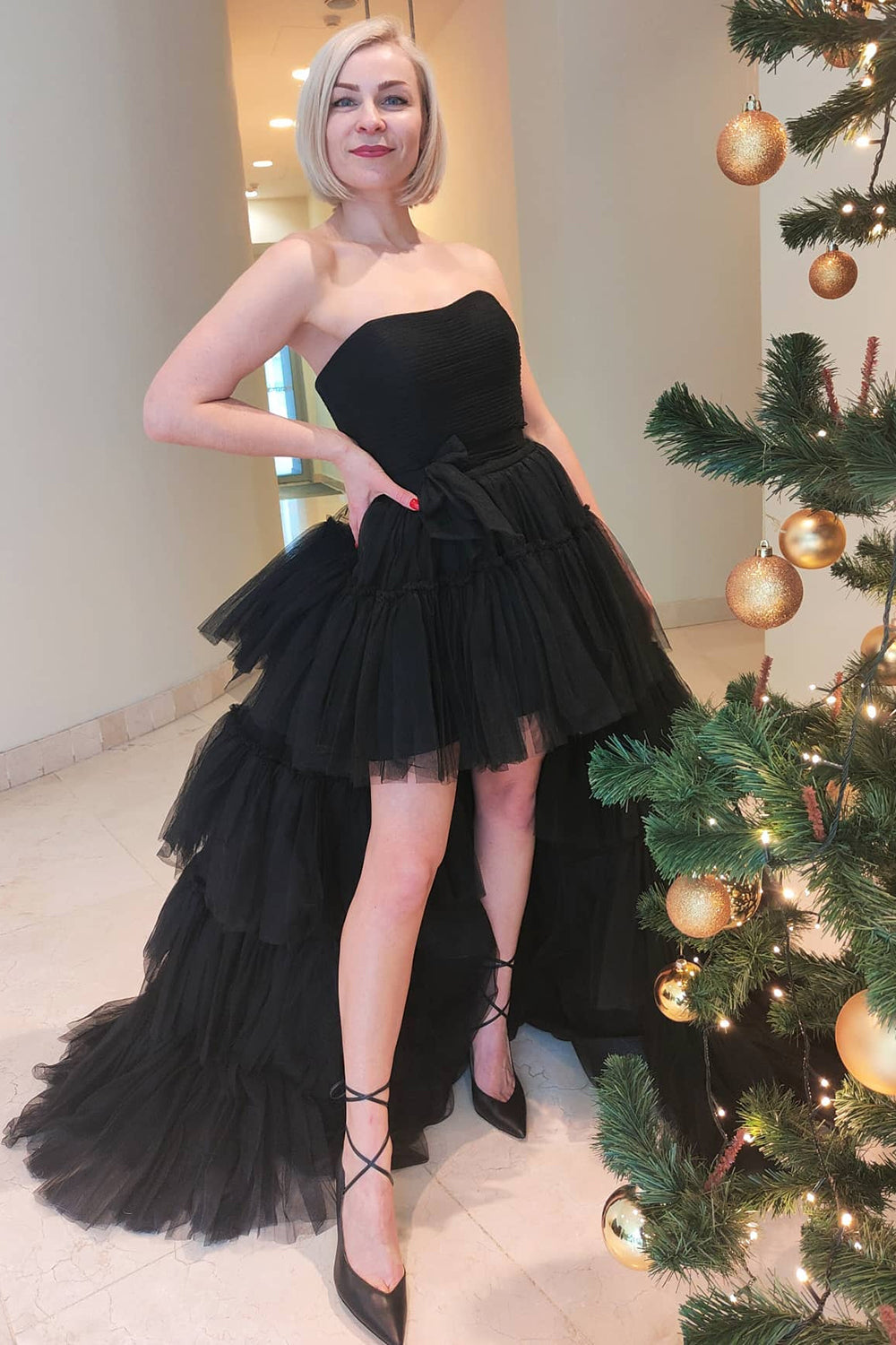 Blue Homecoming Dresses A-Line High Low Strapless Prom Dress with Ruffles
