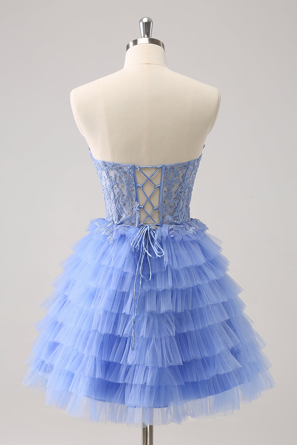 Blue Homecoming Dresses A Line Strapless Tiered Short Cocktail Dresses With Appliques