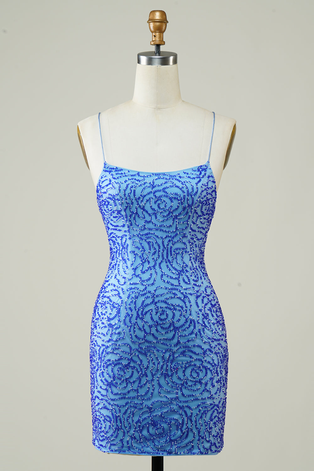 Blue Homecoming Dresses Beaded Lace-Up Back Tight Short Cocktail Dresses
