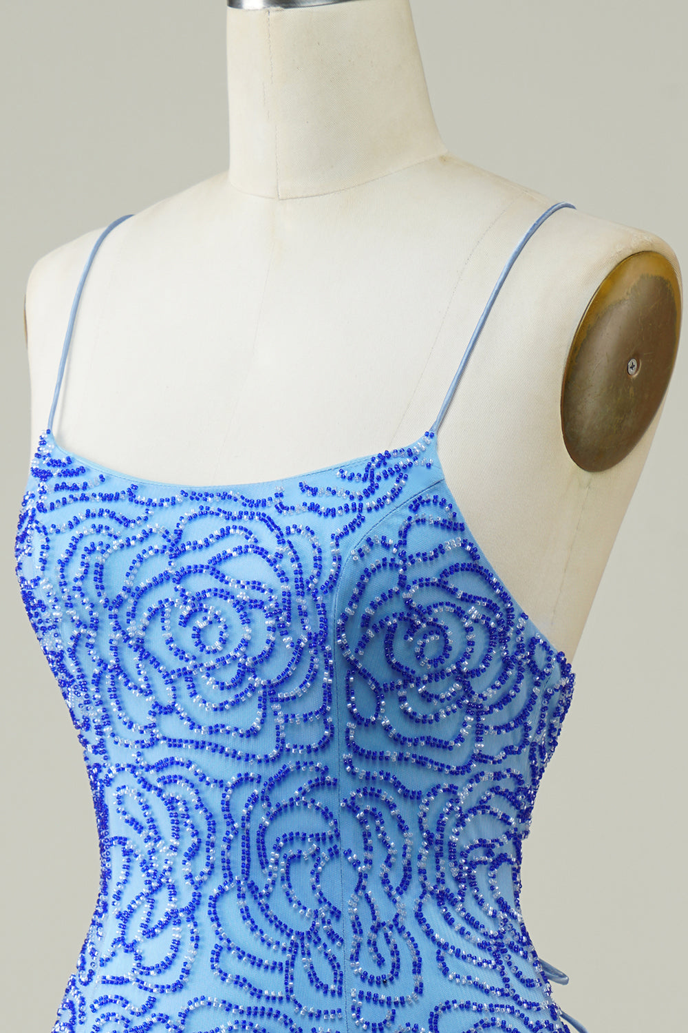 Blue Homecoming Dresses Beaded Lace-Up Back Tight Short Cocktail Dresses