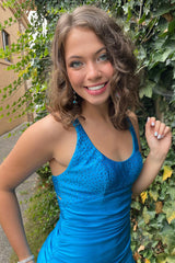 Blue Homecoming Dresses Beaded Tight Short Cocktail Dresses