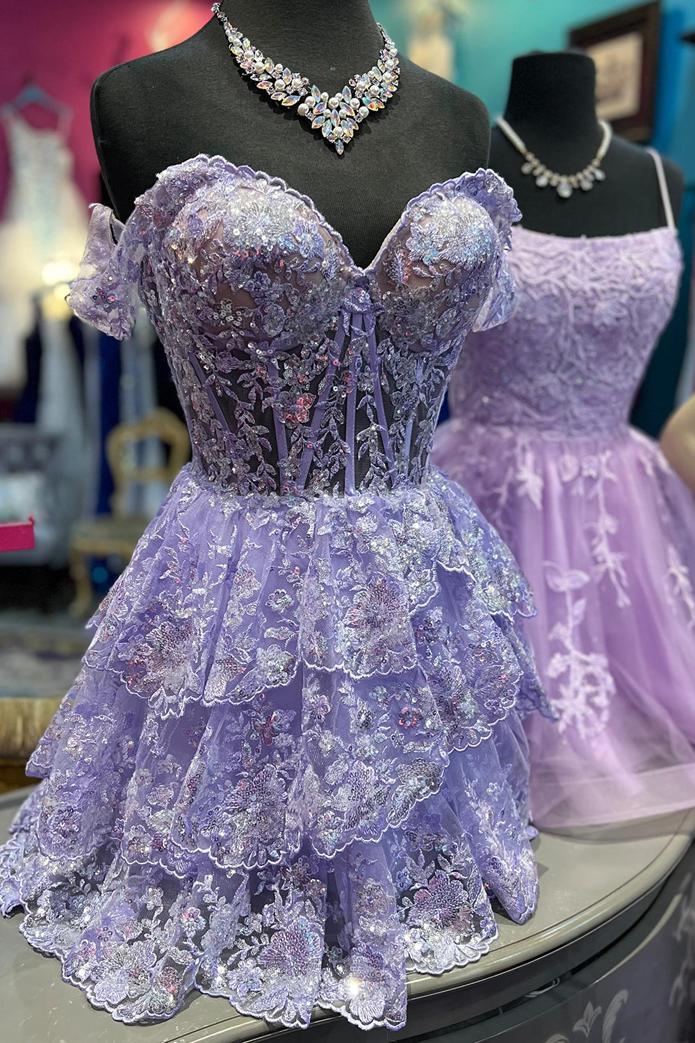 Blue Homecoming Dresses Corset Tiered Lace A-Line Short Cocktail Dresses
