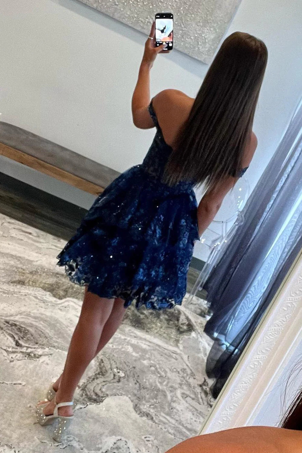 Blue Homecoming Dresses Corset Tiered Lace A-Line Short Cocktail Dresses