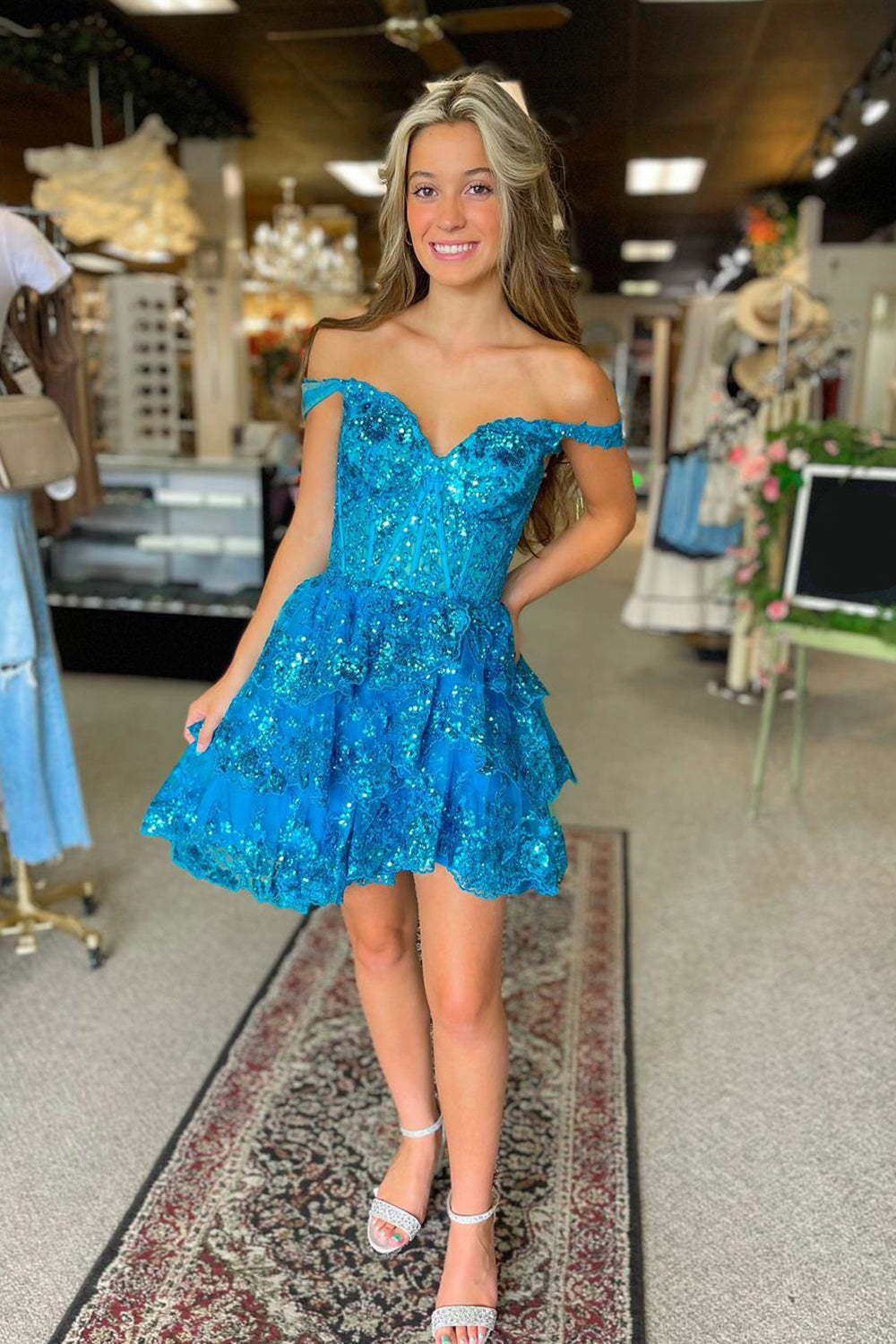 Blue Homecoming Dresses Corset Tiered Lace A-Line Short Cocktail Dresses