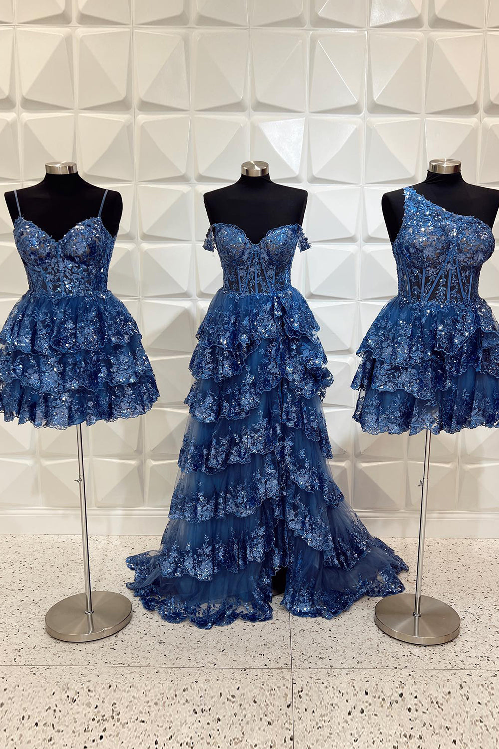 Blue Homecoming Dresses Corset Top Spaghetti Straps A-Line Lace Short Cocktail Dresses