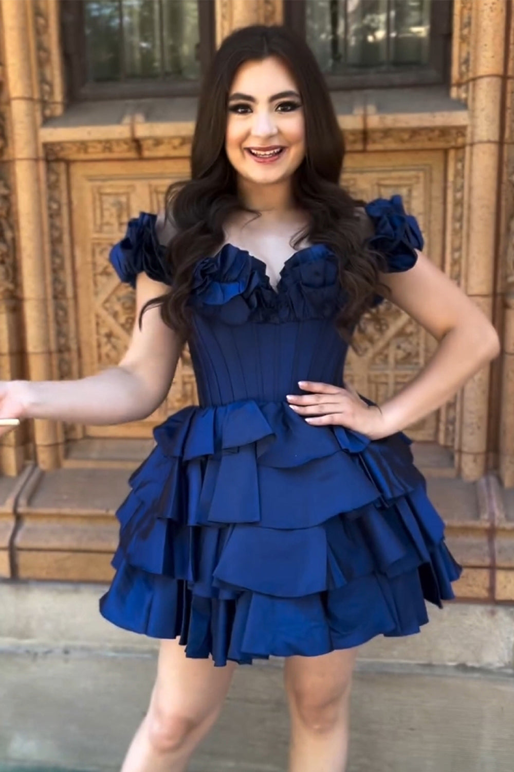 Blue Homecoming Dresses Off The Shoulder Corset Short Cocktail Dresses With Ruffles
