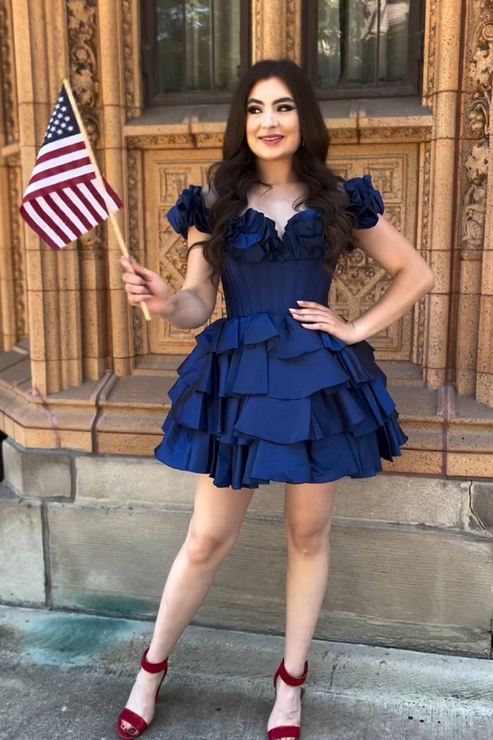 Blue Homecoming Dresses Off The Shoulder Corset Short Cocktail Dresses With Ruffles