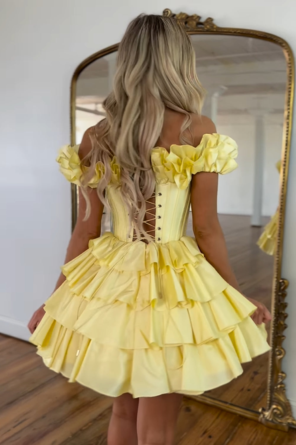 Blue Homecoming Dresses Off The Shoulder Corset Short Cocktail Dresses With Ruffles