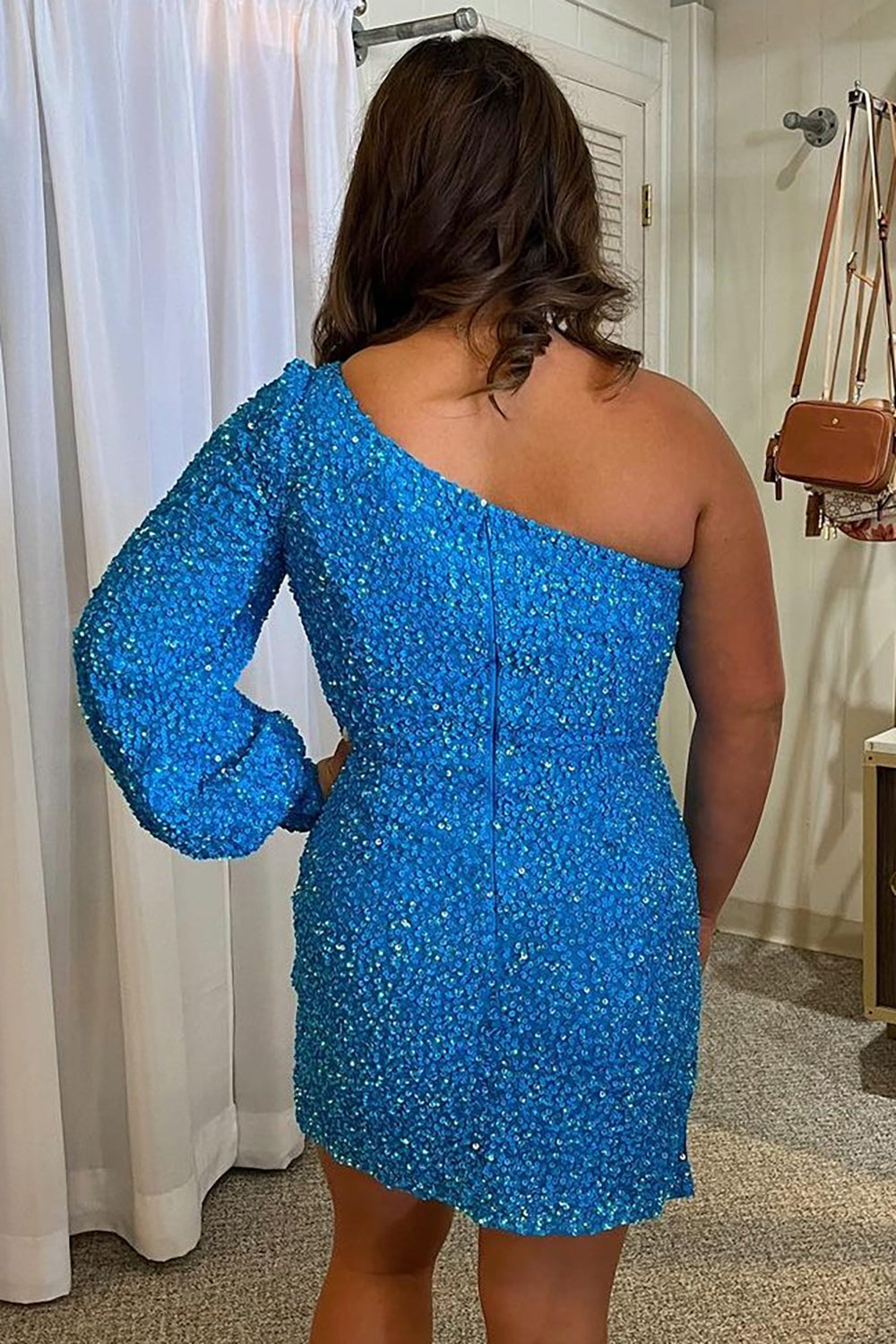 blue sequin one shoulder dress Sequin One Shoulder Dress By SCALA -60285 main image 1