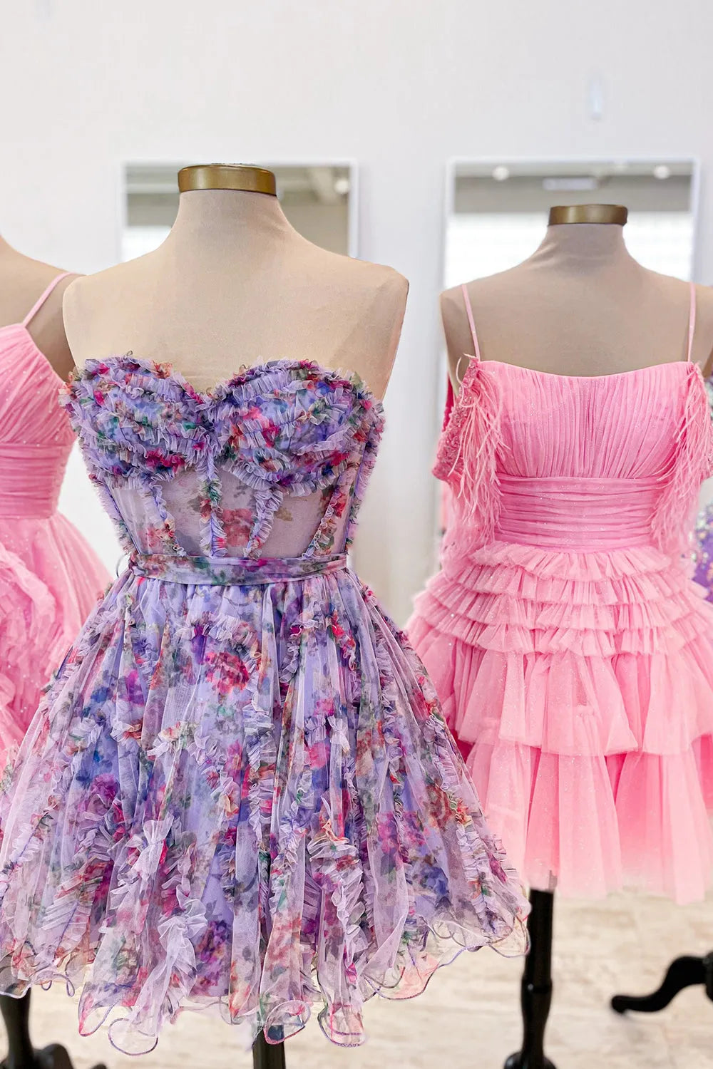 Blue Homecoming Dresses Ruffled Short Cocktail Dresses With Feathers