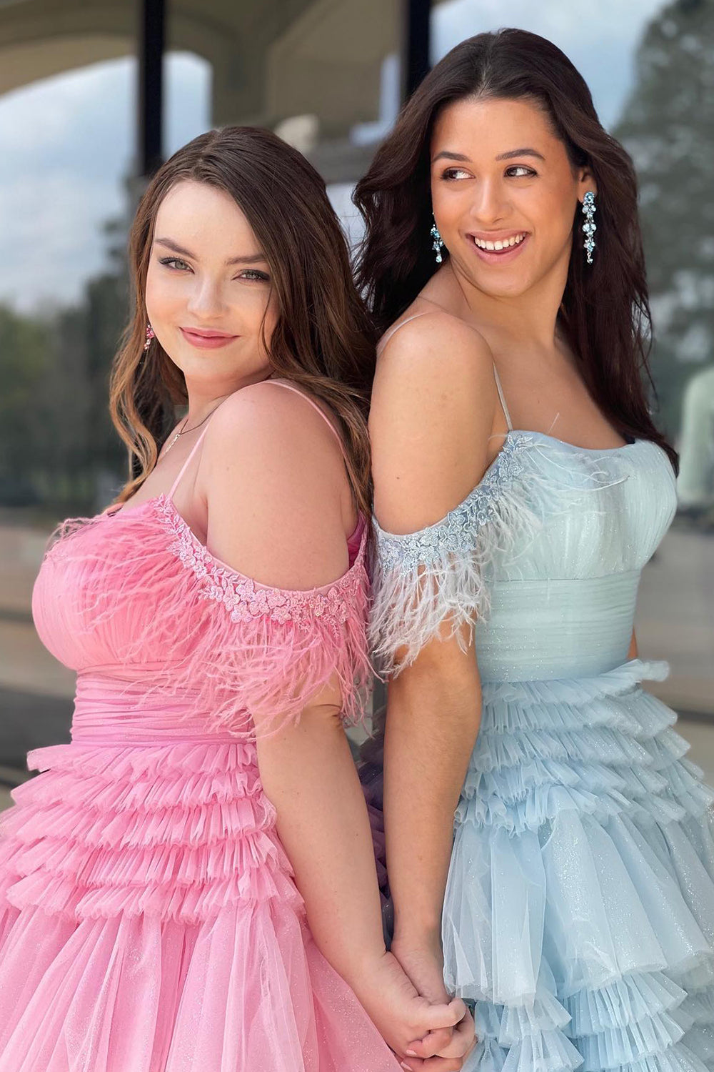 Blue Homecoming Dresses Ruffled Short Cocktail Dresses With Feathers