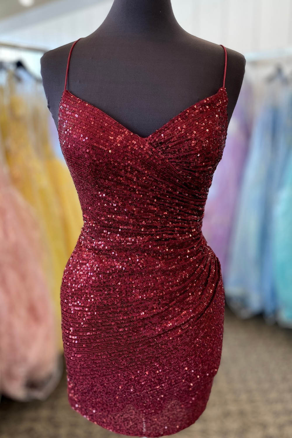 Blue Homecoming Dresses Sequin Tight Backless Short Cocktail Dresses