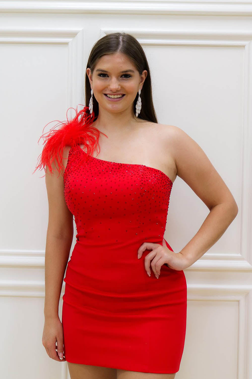 Blue Homecoming Dresses Sequined One Shoulder Tight Short Cocktail Dresses with Feathers