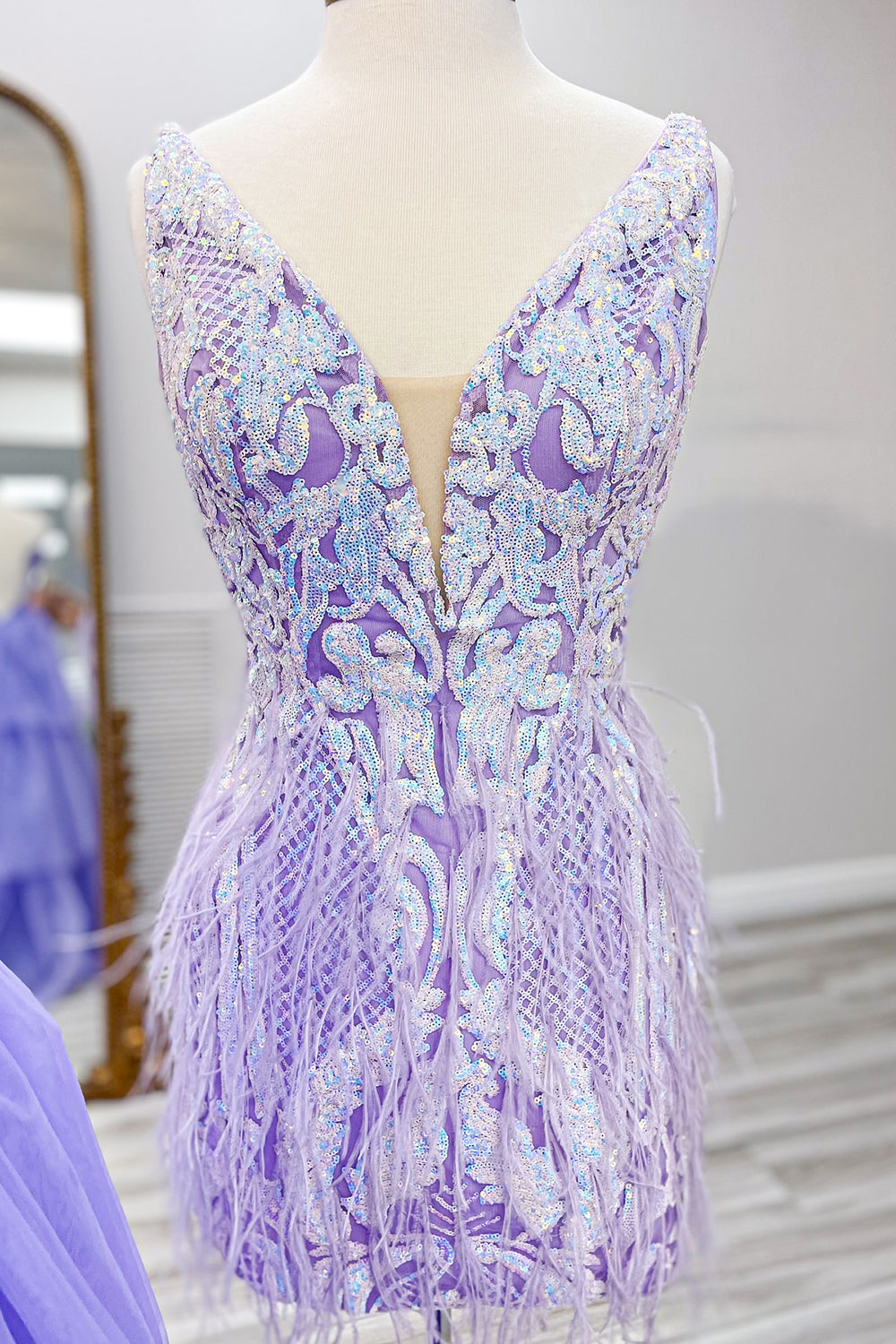 Blue Homecoming Dresses Sequined Tight Short Cocktail Dresses with Feathers