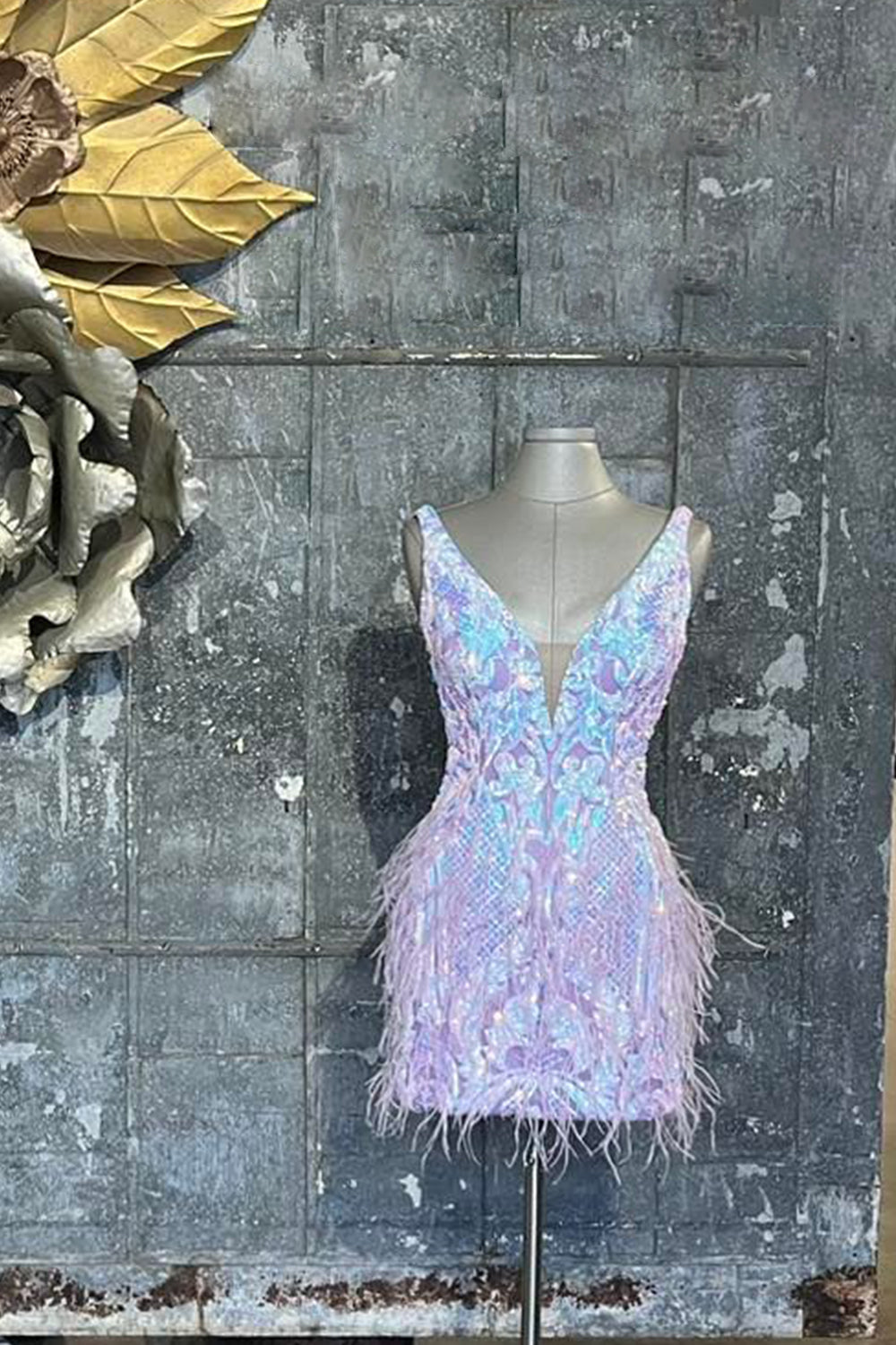 Blue Homecoming Dresses Sequined Tight Short Cocktail Dresses with Feathers