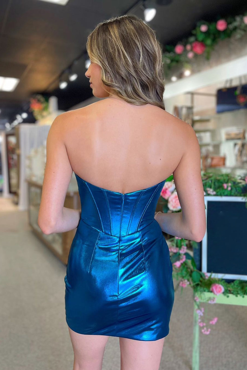 Blue Homecoming Dresses Strapless Corset Tight Short Cocktail Dresses