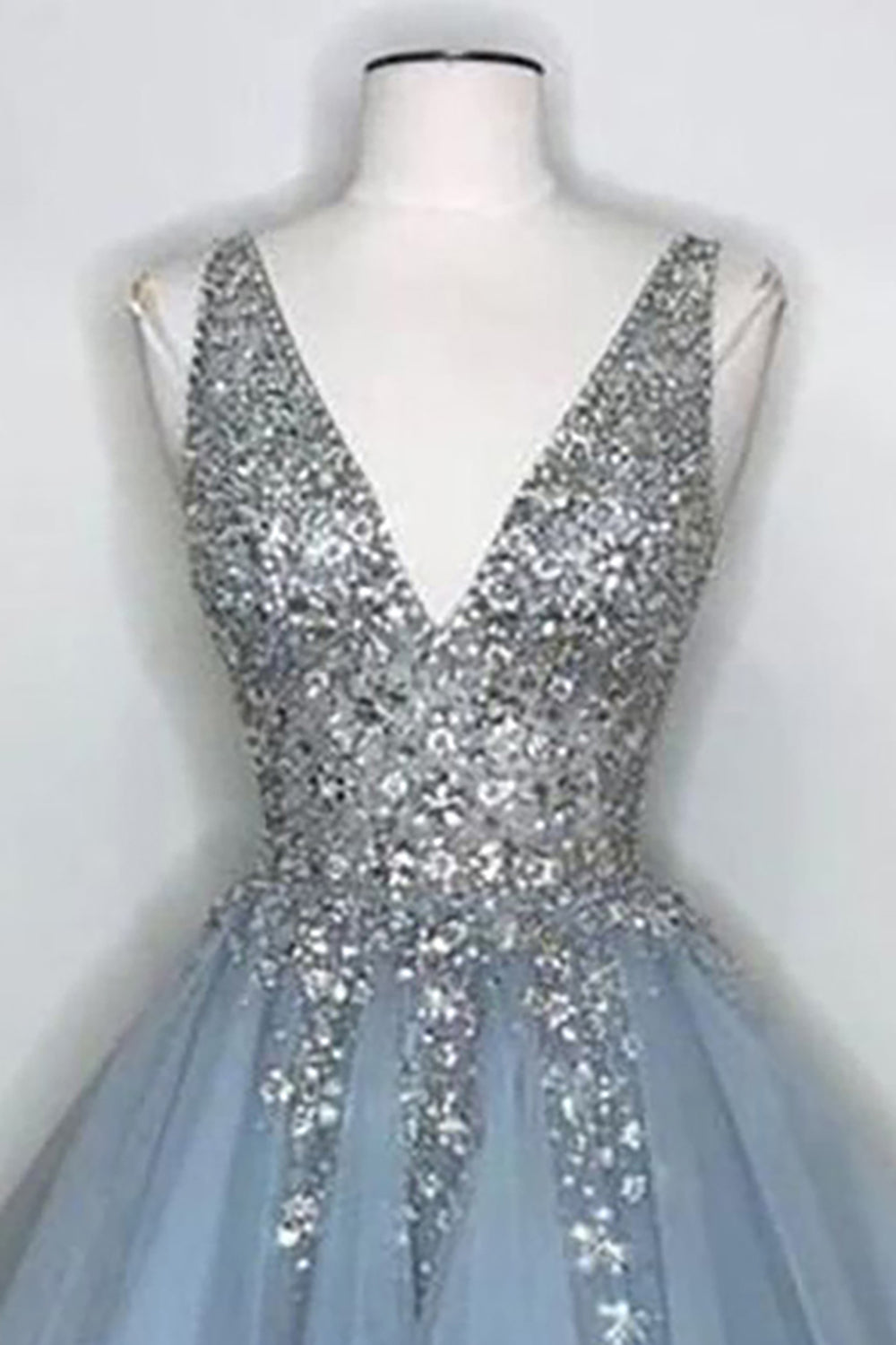 Blue Homecoming Dresses V Neck Prom Dress With Beadings