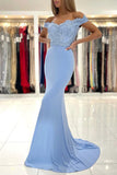 Blue Off-the-shoulder Mermaid Long Evening Dresses With Lace