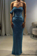 Blue One-Shoulder Mermaid Prom Dress With Ruched Detailing Formal Evening Gown