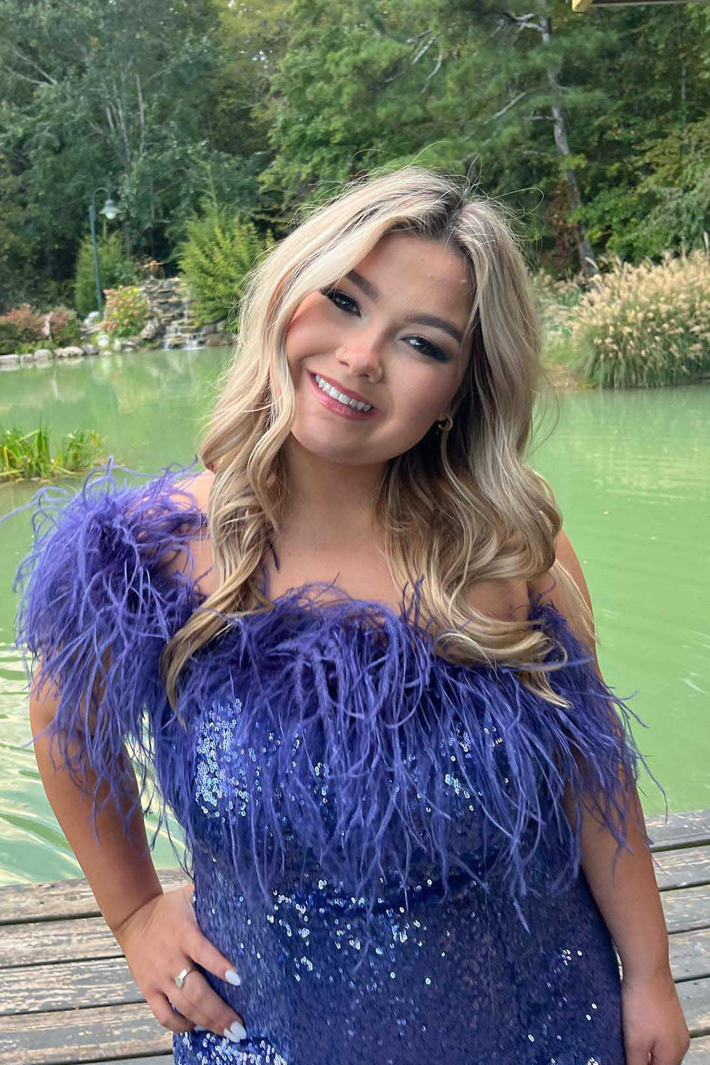 Blush Homecoming Dresses Tight Sequin Prom Dress with Feathers