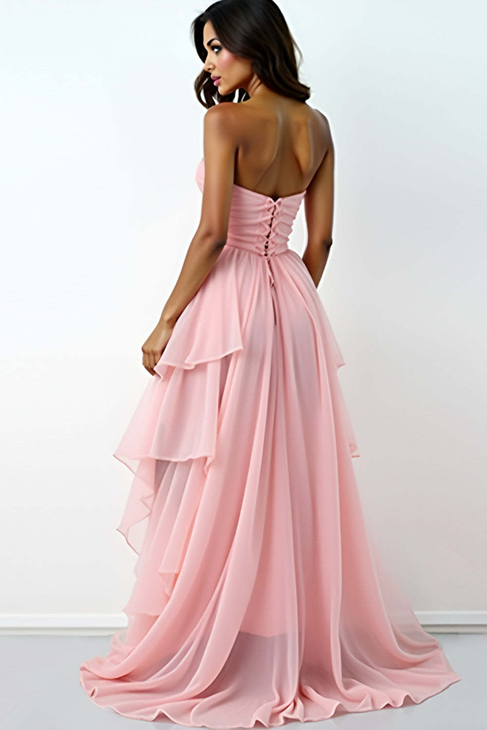 chinese dress ladies Suzhoufashion Blush Pink Wedding Guest Dress Asymmetrical Sweetheart High-Low Formal Dress