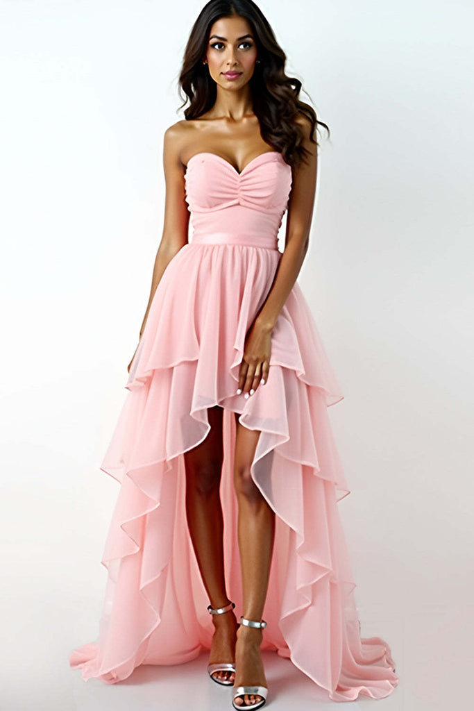 Suzhoufashion Blush Pink Wedding Guest Dress Asymmetrical Sweetheart High-Low Formal Dress