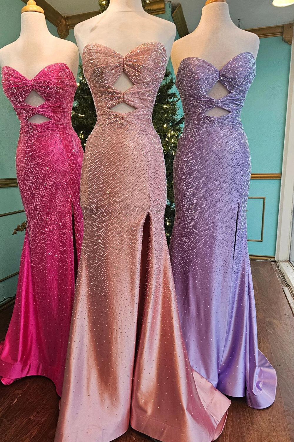 Red Prom Dress Mermaid Hollow Out Sweetheart Formal Dress With Slit