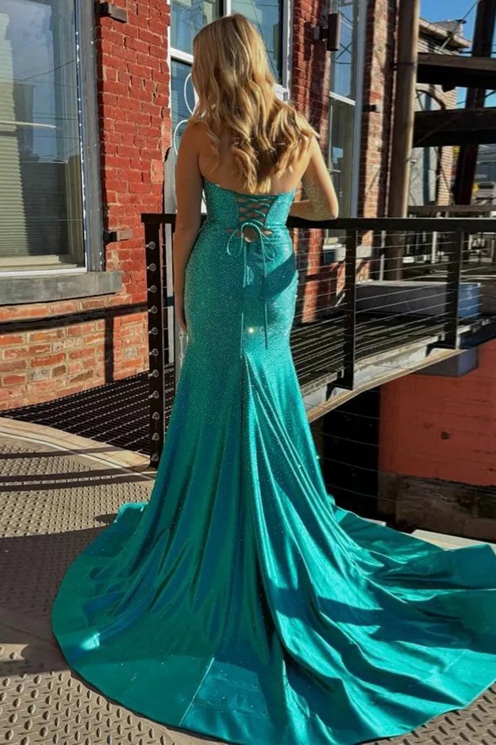Red Prom Dress Mermaid Hollow Out Sweetheart Formal Dress With Slit