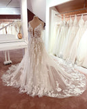 Boho Deep V-Neck Sleeveless Floral Lace Mermaid Wedding Dress Tulle Appliques