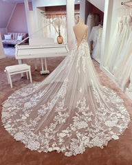 Boho Deep V-Neck Sleeveless Floral Lace Mermaid Wedding Dress Tulle Appliques