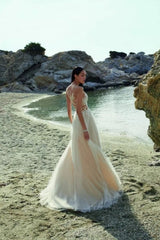 Boho Long A-line Tulle Sleeveless Bridal Gowns With Lace