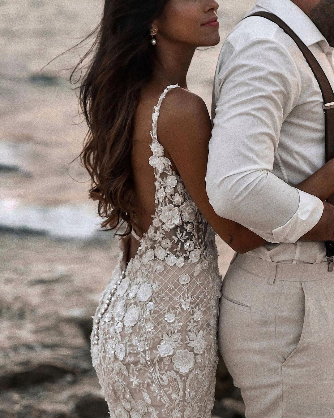 Boho Sleeveless Floral Mermaid Beach Wedding Dress Backless Bridal Gown