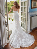 Boho Sweetheart Sleeveless White Appliques Mermaid Bridal Dress