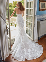 Boho Sweetheart Sleeveless White Appliques Mermaid Bridal Dress