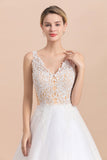 Boho V-Neck Lace Wedding Dress | Tulle Appliques Sleeveless Bridal Gowns
